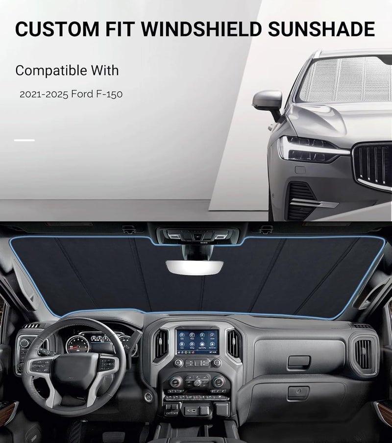 Pigenius Windshield Sun Shade for Ford F150 2021-2025. Reflective Aluminum Film Front Window Sunshade B - Image 2